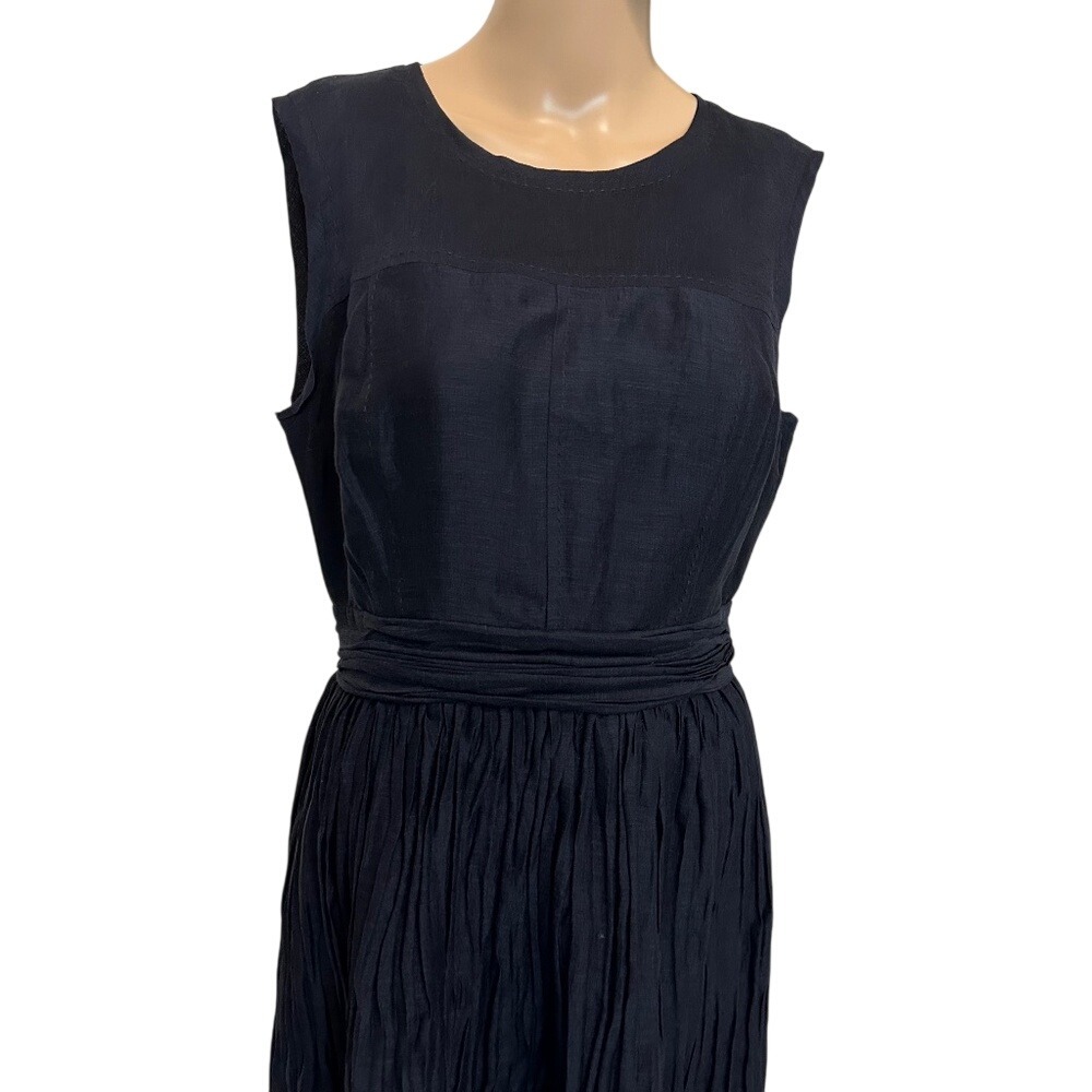 Tory Burch Black Sleeveless‎ Pleated Waist Midi Dress Women